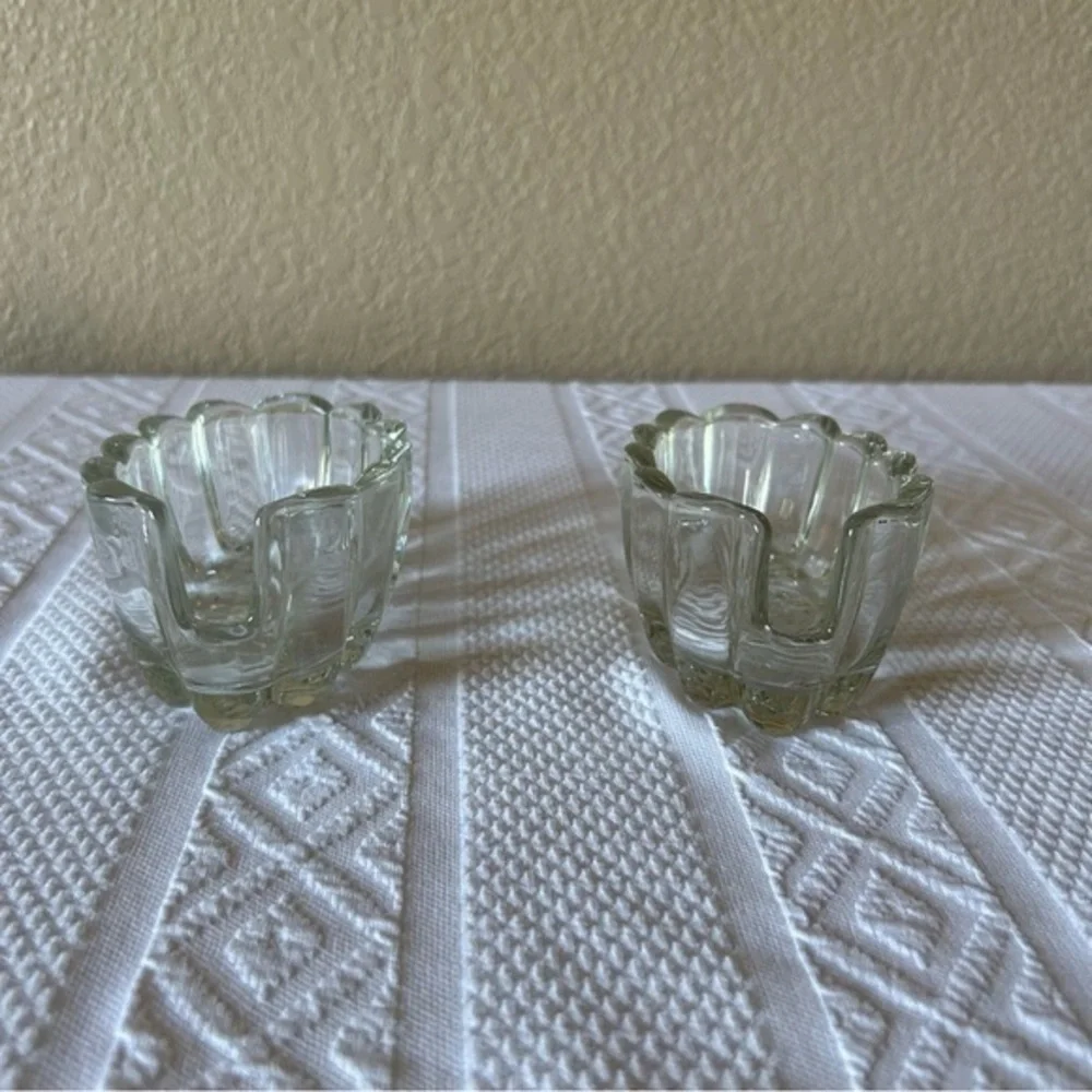 Vintage Set of 2 Crystal‎ Spoon Rest Holder Caddy 3X5